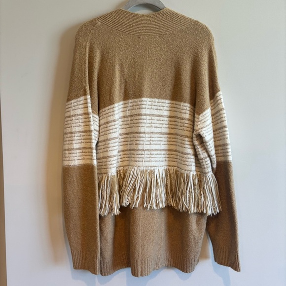 Peace Love World Black Label Fringe Cozy Knit Tan Cardigan Medium Bohemian - Picture 12 of 14